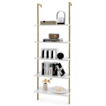 Miniatyrbillede 1 af 6: COSTWAY Væghylde med 5 niveauer 60 x 30 x 180 CM, Stige Bibliotek med Skridsikre Fødder og Struktur i Guld Stål