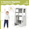 Pikkukuva 4 / 4: COSTWAY Toddler Learning Tower 3 säädettävää korkeutta ja liukumaton jalkatuki HDPE Double turvakaiteet harmaa Grå Vit