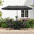 Miniatyrbillede 1 af 6: COSTWAY Parasol Dobbelt til Haven Ekstra Stort 240cm, med Vægtet Base, 12 Metalribber, til Have, Pool, Grå Grå