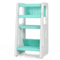Miniatyrbillede 1 af 4: COSTWAY Toddler Learning Tower 3 justerbar højde og skridsikker fodstøtte HDPE dobbelte sikkerhedsskinner Grøn