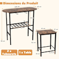 Miniatyrbillede 6 af 6: COSTWAY Ensemble 3 Stykker - Oval Spisebord og 2 Taburetter - Vinflaskeholder, Vinglasholder til Køkken, Bistro Brun