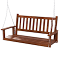 Pikkukuva 1 / 4: COSTWAY Kaksi Henkilöä K hei juoksukauppaa Puu-katettu Ulkosohva - 136 x 67 x 63 cm - Säädettävät Metalliköydet 170 cm - Lattiatuen Selkänoja - Ruskea