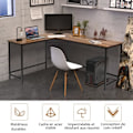 Miniatyrbillede 2 af 4: COSTWAY stort hjørneskrivebord L168 x B125 x H74CM - Op til 3 computere i industriel stil, brun metalstruktur kastanj