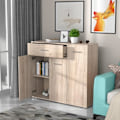 Miniatyrbillede 2 af 4: COSTWAY Buffet i Køkken Skab Opbevaringsmøbel med 1 Skuffe og 3 Døre i MDF 90 x 29 x 82 CM (L x B x H) Naturlig Kommode