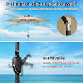 Miniatyrbillede 4 af 6: Solparasol 230 cm - 18 LED-lys - COSTWAY - Lænet med trykknap og håndsving - Ventileret dækken i beige