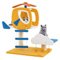 Miniatyrbillede 1 af 6: COSTWAY 76 CM Kattetræ på flere niveauer, luftfartstema, helikopterformet aborre, kradsestolper, platform Blå, Vit, Gul