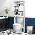 Pikkukuva 4 / 4: COSTWAY-hylly WC:n yläpuolella, kaappi, 2 ovea ja 2 avointa osastoa, kylpyhuone, 63 x 19,5 x 175 CM Vit