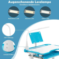 Miniatyrbillede 2 af 4: COSTWAY Børneskrivebord og stolesæt med LED-belysning, vippet top og skydeskuffe, højdejusterbar blå Blå