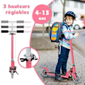 Miniatyrbillede 4 af 6: COSTWAY Sammenklappelig børnescooter 2 blinkende LED-hjul Justerbar Højde Max belastning 70 kg Børn fra 4 til 15 år Pink Scooter