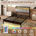 Miniatyrbillede 3 af 6: Lys Plattform 140 x 200 cm COSTWAY, LED-belysning, Opladningsstation, Polstret Hovedgærde i Linned med 2-niveau Opbevaring Rustik kastanjebruna och svart och 