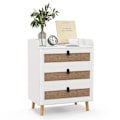 Miniatyrbillede 1 af 4: COSTWAY Sengebord med 3 Skuffer i Rattan, Moderne Sidebord, til Soveværelse, Stue, 60 x 40 x 75 cm Hvid