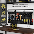 Miniatyrbillede 2 af 6: 3 Vægmonterede Perforerede Paneler 120 x 60 x 2 cm COSTWAY-Værktøjsopbevaring i Metal-28 Hængeaccessories-Kroge, Hylder-Sort