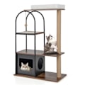 Miniatyrbillede 1 af 4: COSTWAY Cat Tree 118 CM 4 niveauer - metalramme, lejlighed, kradsestolper, hængende pomponer, Top Perch - Sort