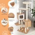 Miniatyrbillede 3 af 6: COSTWAY Kattekrad i Træ 163CM med 3 Platforme, 2 Huler, 3 Kugler, Sisal Kløemoduler, Sæde, Vaskbare Puder, Naturlig