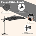 Miniatyrbillede 5 af 6: Parasol Deporter 245cm-Korsben-COSTWAY-360° Rotation-5 Justerbare Lægninger- 8 Spiler-Kurve- Kvadratisk til Have- Grå