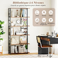 Miniatyrbild 2 av 6: COSTWAY Geometrisk Bokhylla med 6 Hyllor, Metallram, 2 Kitt för Kullskydd, För Vardagsrum Sovrum Kontor, Rustik Brun