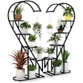 Miniatyrbillede 1 af 4: COSTWAY Sæt af 2 Metalplanteholdere - Krog, Halvmåneformet Blomsterhylde - Stue, Balkon - Sort Svart
