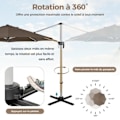 Miniatyrbillede 3 af 4: COSTWAY Tilt offset parasol Dia.339x260cm med krydset base 360° rotationshåndsving, 8 ribber til haveterrasse Brun