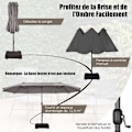 Miniatyrbild 3 av 6: COSTWAY Parasol Dubbel Trädgård XXL - 470x280x245 cm, 12 Spikar, Vevarsystem, Metallram, Polyesterduk, Mörkgrå