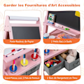 Miniatyrbillede 5 af 6: COSTWAY Kunstnerstaffeli 3 i 1 - Magnetisk Tavle i Sort & Hvid, Papirrulle & 2 Stofbeholdere til Børn 3-6 År Rosa Grön