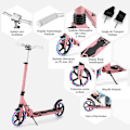 Miniatyrbillede 5 af 6: COSTWAY Sammenklappelig Kickbike til Børn 2 Hjul Belyst med T-formet Stang 3 Højder Justerbare Skridsikker Platform 100KG Lyserød