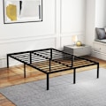 Pikkukuva 4 / 4: COSTWAY Queen Bed 140 x 200 cm, Metallitasoinen sängyn runko, Jalusta rautaisella säletuella, Sängyn alla säilytystilaa