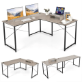 Miniatyrbillede 1 af 4: COSTWAY hjørneskrivebord - 150 x 150 x 74 CM - Justerbart til lige skrivebord, stort bord til 2 personer Grå Grå
