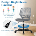 Miniatyrbillede 2 af 4: COSTWAY Ergonomisk mesh kontorstol, justerbar sædehøjde 41-53 cm, til børn, teenagere, voksne, grå Grå