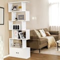 Miniatyrbillede 2 af 6: COSTWAY 6-trins bogreol med 2 døre - 70 x 23 x 183 CM - S-form træopbevaringshylde - moderne stil - hvid