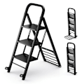 Miniatyrbillede 1 af 4: COSTWAY Foldetrappestige 3 trin - 2 i 1 transporthåndlastbil - 2 hjul - 200 kg vægt, 250 kg håndlastbil - metalramme - hjem, lager - sort