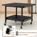 Miniatyrbillede 2 af 4: COSTWAY printerstativ på hjul - 2 niveauer i træ og metal, låsbare hjul 49 x 40 x 38 cm (L x B x H) Sort