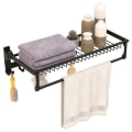 Miniatyrbillede 1 af 4: COSTWAY Foldbar aluminiumsbrusehylde - 5 bevægelige kroge - Bruser-sæbeholder - til badekar, badeværelse, køkken, sort