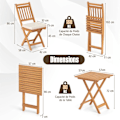 Miniatyrbillede 2 af 6: Have a seat at this costway dining table and two folding chairs for your garden. Made of acacia wood with soft cushions, featuring no armrests and re Naturlig