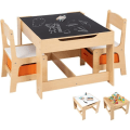 Miniatyrbillede 1 af 4: COSTWAY børnebord og 2 stolesæt, 2 sider (sort og hvid), 2 opbevaringskasser, til at tegne, spise, studere, lege Ljus ek