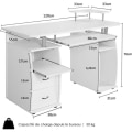 Miniatyrbillede 4 af 4: COSTWAY computerbord med printeropbevaring, 2 skuffer, skydetastatur, hvidt computerbord Vit