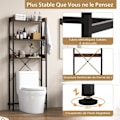 Miniatyrbillede 2 af 4: COSTWAY badeværelseshylde - 3 niveauer toiletenhed - 4 kroge - Justerbar stang - Brun kastanj