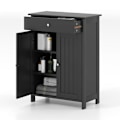 Miniatyrbillede 1 af 6: COSTWAY Badeværelsesskab med 2 Døre, Skuffe og Justerbar Hylde, til Stue, Entré, Køkken, 60x30x80 cm Sort