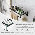 Miniatyrbillede 4 af 4: COSTWAY Foldbar aluminiumsbrusehylde - 5 bevægelige kroge - Bruser-sæbeholder - til badekar, badeværelse, køkken, sort