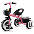 Miniatyrbillede 1 af 6: COSTWAY Trike til Barn med Pedaler, Justerbart Sæde, Opbevaringskurve, Robust Kulstofstål, 4 EVA Hjul, 1,5 til 5 År, Lyserød