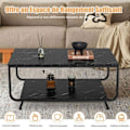 Miniatyrbillede 2 af 6: COSTWAY Sofabord med 2 niveauer og marmorlook, 105x55x46,5 CM, moderne rektangulært metalbord i sort