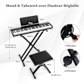 Miniatyrbillede 4 af 6: COSTWAY bærbart elektrisk tastatur 61 taster med justerbart stativ Foldbart polstret bænkstativ Mikrofon Headset Audio Begynder