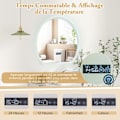 Miniatyrbild 3 av 6: COSTWAY halvcirkel badrumsspegel 3 färg LED-lampor & minnesfunktion & tid-temperatur display 53x60CM Silver Pengar