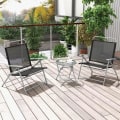 Miniatyrbild 2 av 4: COSTWAY Garden Lounge Set med 2 hopfällbara stolar och 1 bord, metallram, soffbord i härdat glas för balkong uteplats Svart silver