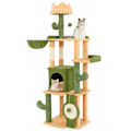 Miniatyrbild 1 av 6: COSTWAY Multi-Level Cactus Cat Tree 160 CM, Sisal skrapstolpar, lägenhet, sittpinnar, hängande leksaker, plattformar Grönt och orange