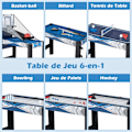Miniatyrbillede 4 af 6: Tabel Multi-spil 6i1 COSTWAY Basketball, Billard, Ping-Pong, Hockey, Pucks, Bowling Fuld Udstyr - Spil derhjemme Flerfärgad