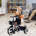 Miniatyrbillede 2 af 6: COSTWAY Tricycle til Barn med Pedal, Justerbart Sæde, Opbevaringskurve, Robust Kulstofstål, 4 EVA Hjul, 1,5 til 5 År, Blå