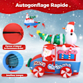 Miniatyrbild 3 av 4: COSTWAY 70" uppblåsbar jultomte på bil, uppblåsbar dekoration med snögubbe, julgran och krans, 5 LED