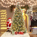 Miniatyrbillede 2 af 4: COSTWAY 195 cm præ-oplyst kunstigt juletræ med 420 LED-lys, 8 lystilstande, røde bær og fyrrekogler Grön & Vit