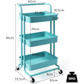 Miniatyrbillede 4 af 4: COSTWAY Opbevaringsvogn med 3 Kurve og Håndtag, Rustfri Metal Servicetrolley, Rullende Serveringsvogn Grøn