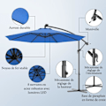 Miniatyrbillede 3 af 4: COSTWAY Udsnit Parasol 3M med 24 LED Solcellelampe i Vandtæt Polyester Højde 250CM med 8 Jernstænger Blå Blå